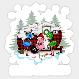 Cute Flamingo Christmas Camping Hippie Santa Flamingoes Merry Xmas Sticker